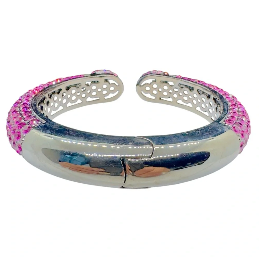 Vintage Joan Boyce "Kissable" Fuchsia/Pink Pave Crystal Cuff Bracelet - Picture 9 of 14